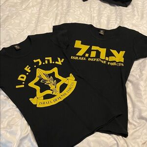 Idf Israeli defense forces Black and Yellow Graphic Women's Tee xs